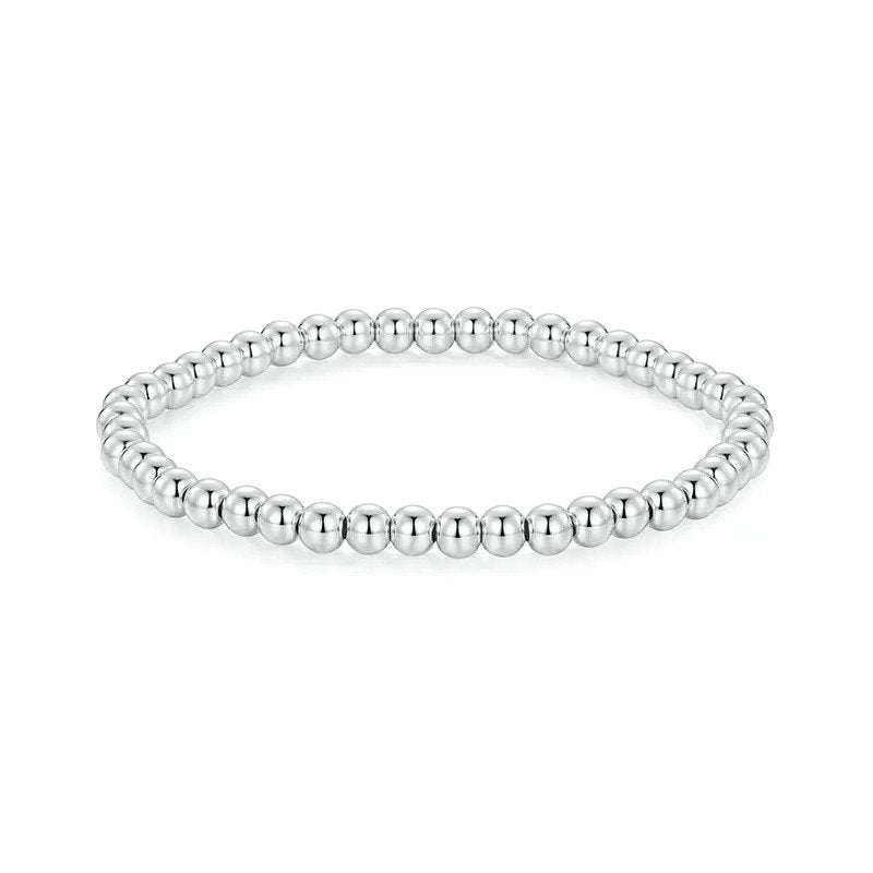Perlenkugel Armband Dehnbar Elastisch Weißgold