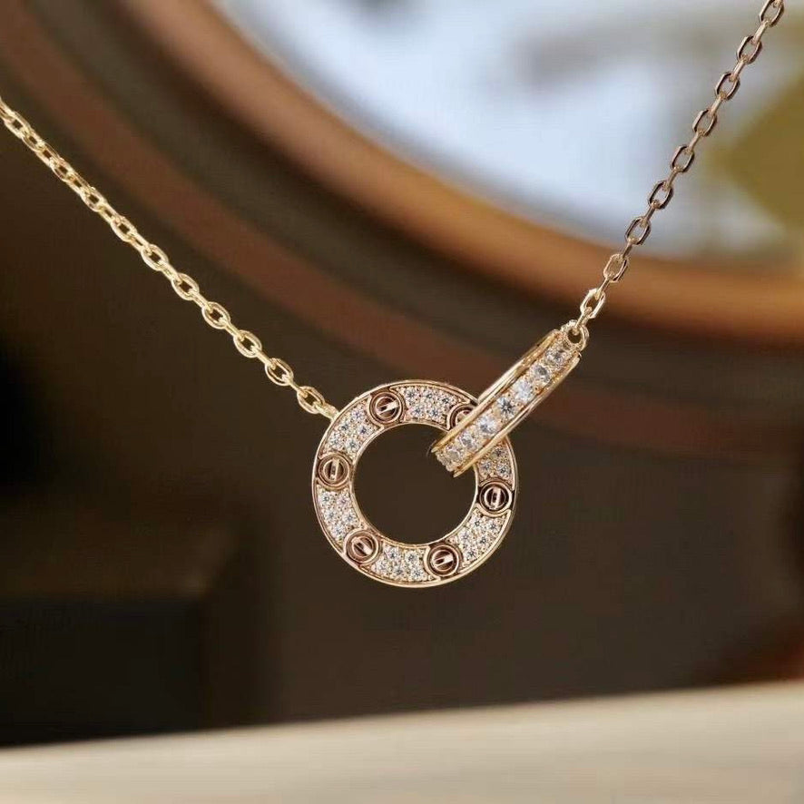 [BLAUE TRÄNEN]LIEBE 7,6 MM HALSKETTE ROSÉGOLD UND SILBER VOLL DIAMANT