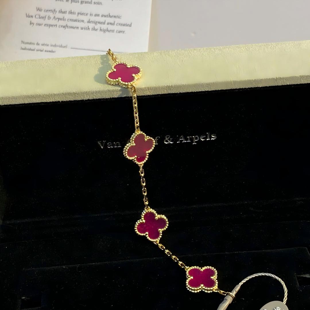 [Blue Tears Jewelry]NEW CLOVER 5 MOTIFS PINK ENAMEL BRACELET