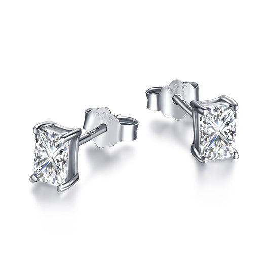 [Nova Jewelry]スタイリッシュな光沢のある長方形のセンターストーンスタッドピアス