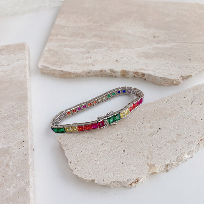 [Nova Jewelry]Radiant Colorful Princess Cut Tennis Bracelet