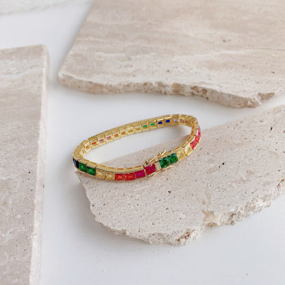 [Nova Jewelry]Radiant Colorful Princess Cut Tennis Bracelet
