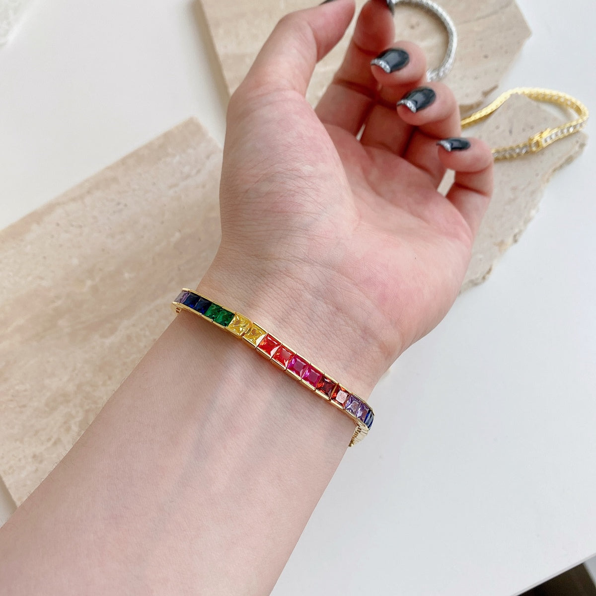 [Nova Jewelry]Radiant Colorful Princess Cut Tennis Bracelet