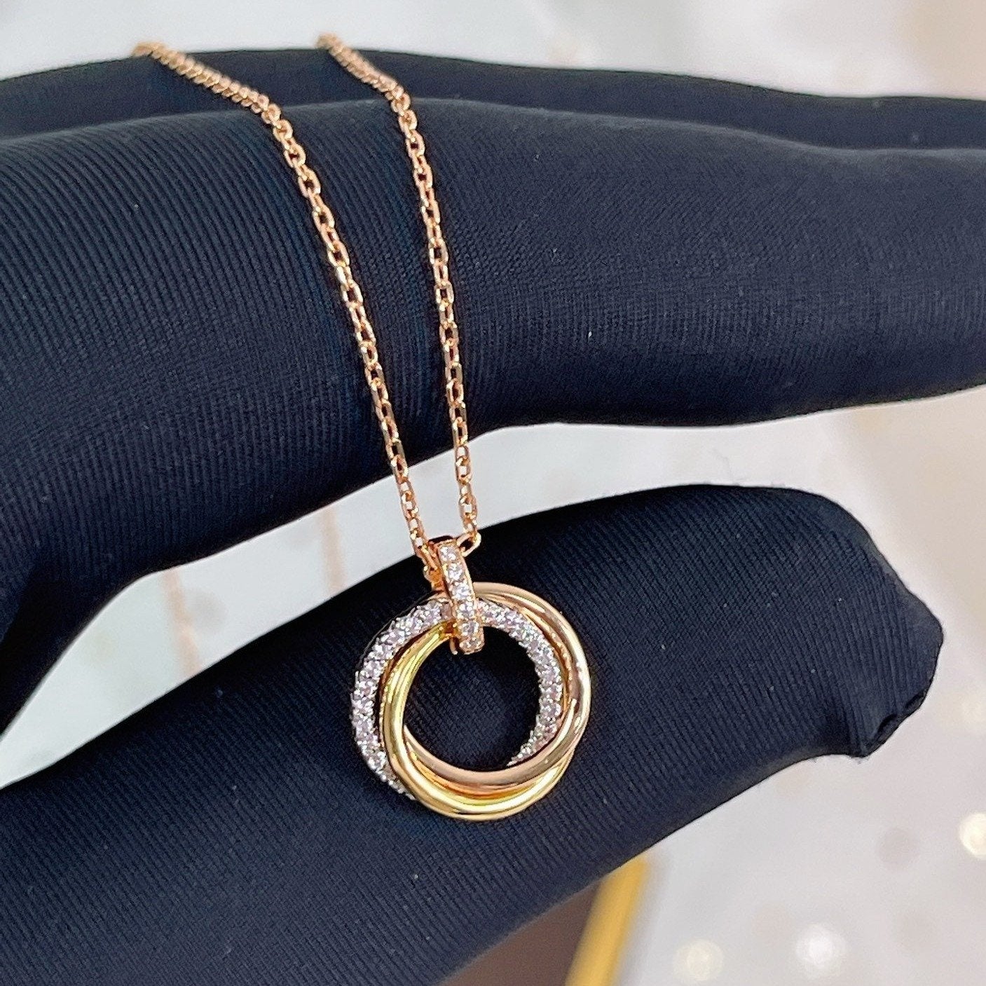 [BLAUE TRÄNEN]TRINITY HALSKETTE SILBER GOLD ROTGOLD DIAMANTEN 