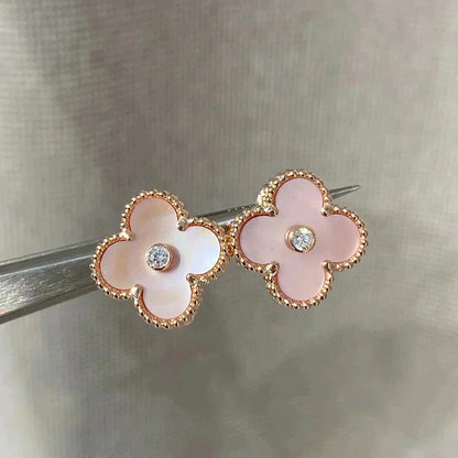 [BLAUE TRÄNEN]CLOVER MEDIUM 1 MOTIFS PINK MOP DIAMOND OHRRINGE