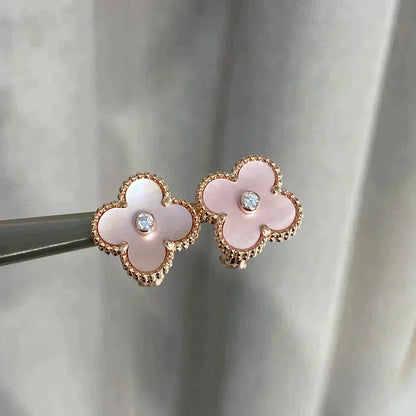 [BLAUE TRÄNEN]CLOVER MEDIUM 1 MOTIFS PINK MOP DIAMOND OHRRINGE