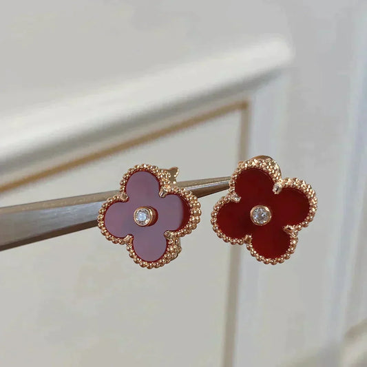 [BLUE TEARS]CLOVER MEDIUM 1 MOTIFS CARNELIAN DIAMOND Ohrringe