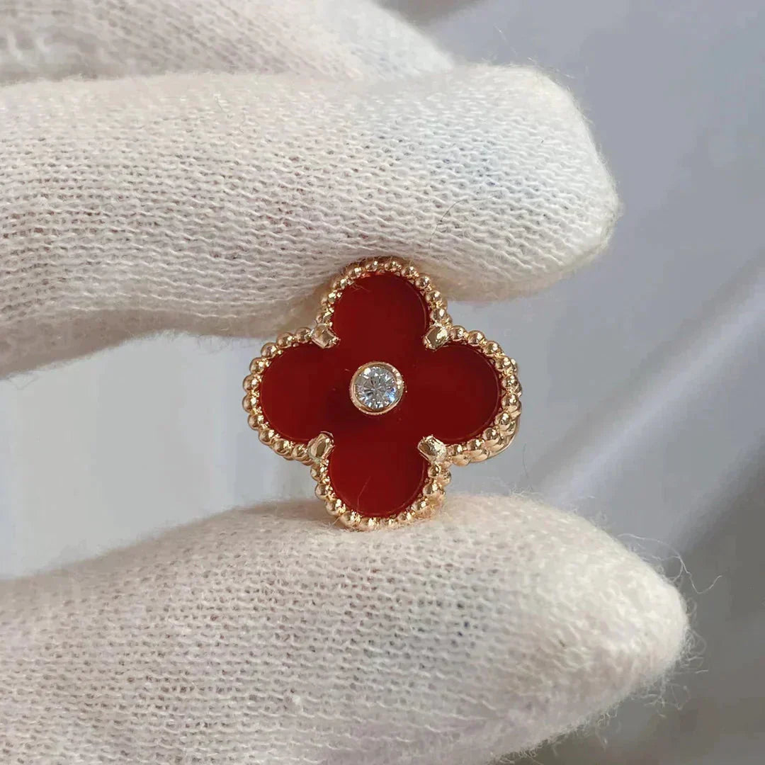 [BLUE TEARS]CLOVER MEDIUM 1 MOTIFS CARNELIAN  DIAMOND earrings