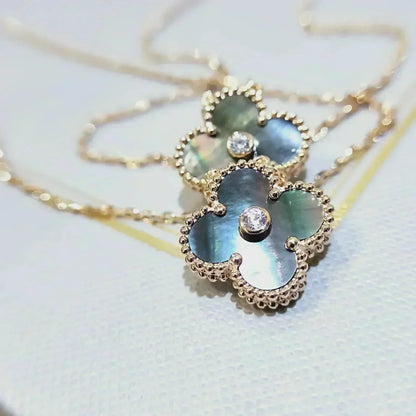 [BLUE TEARS]CLOVER 15MM DIAMANT- UND GRAUMUTTER-HALSKETTE