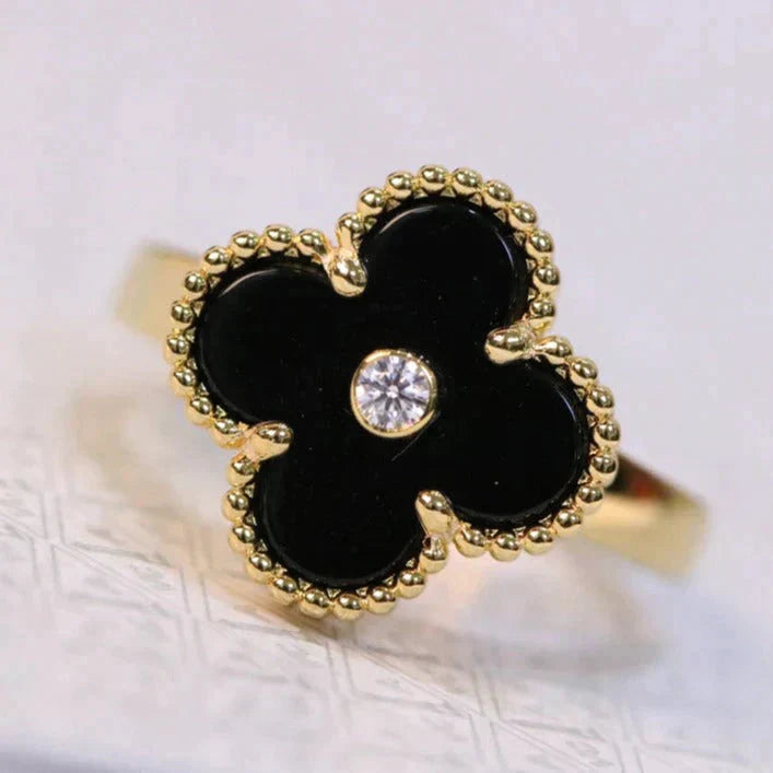 [BLAUE TRÄNEN]KLEE-ONYX-RING GOLD DIAMANT