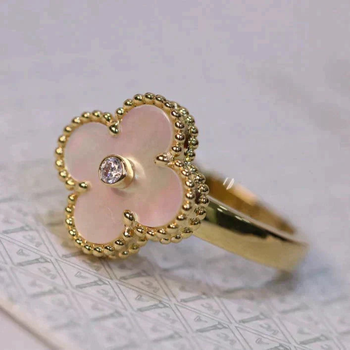 [BLAUE TRÄNEN]CLOVER PINK MOP RING GOLD DIAMANT