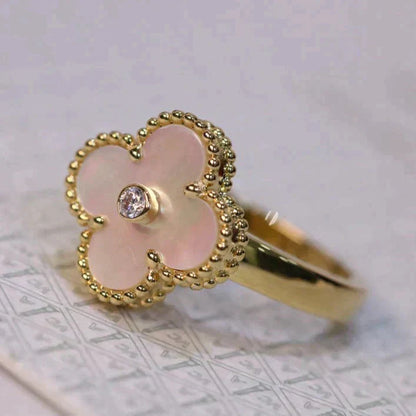 [BLAUE TRÄNEN]CLOVER PINK MOP RING GOLD DIAMANT