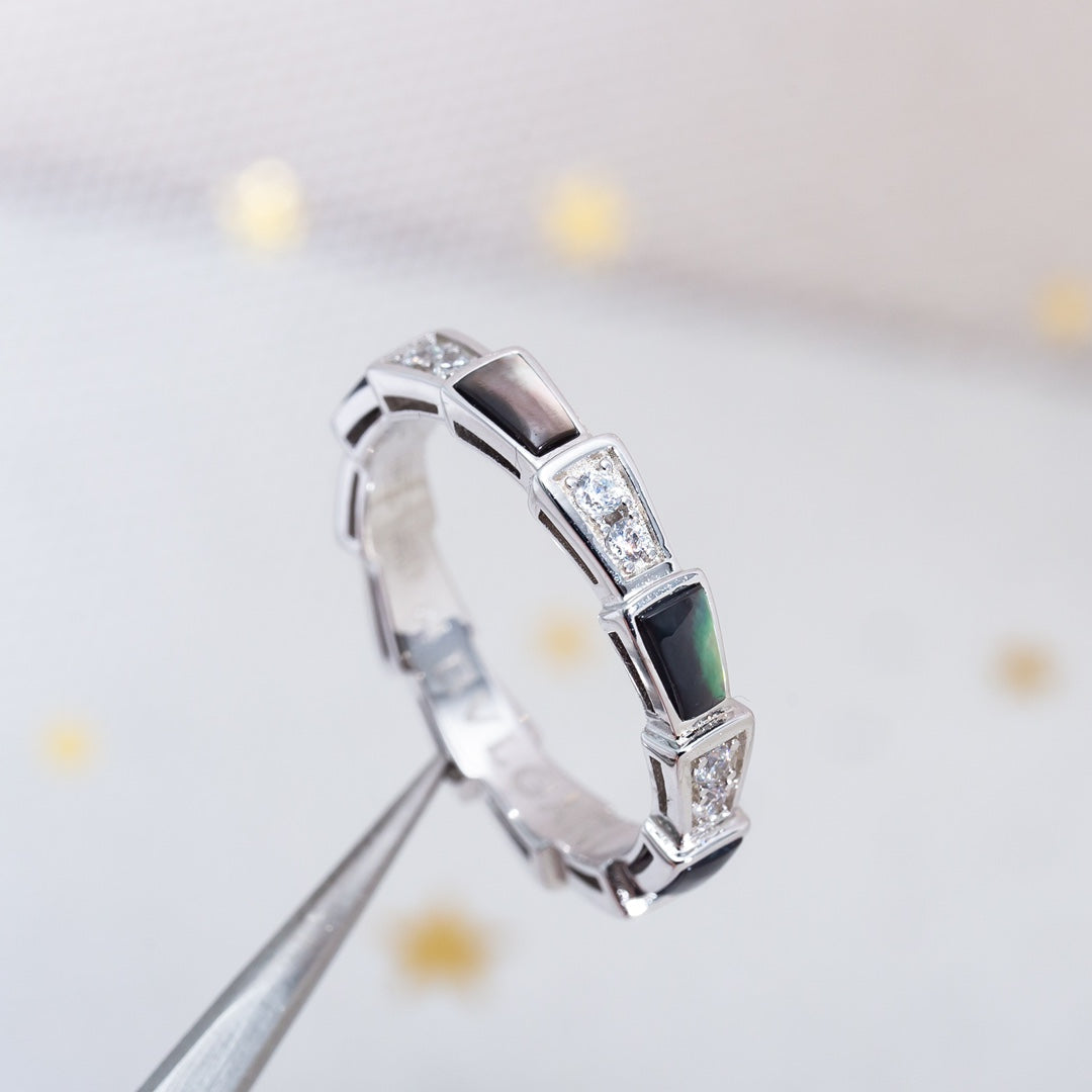 [BLAUE TRÄNEN]SERPENTI RING SILBER DIAMANT SCHWARZER MOP 3MM