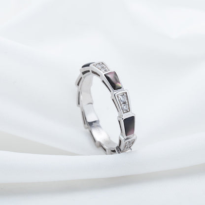 [BLAUE TRÄNEN]SERPENTI RING SILBER DIAMANT SCHWARZER MOP 3MM