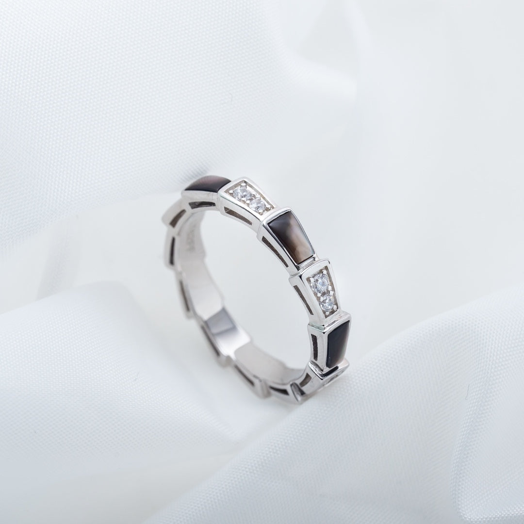 [BLAUE TRÄNEN]SERPENTI RING SILBER DIAMANT SCHWARZER MOP 3MM