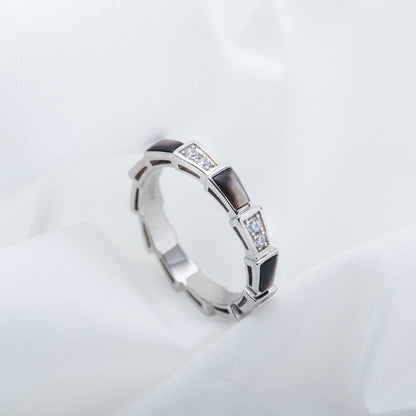 [BLAUE TRÄNEN]SERPENTI RING SILBER DIAMANT SCHWARZER MOP 3MM