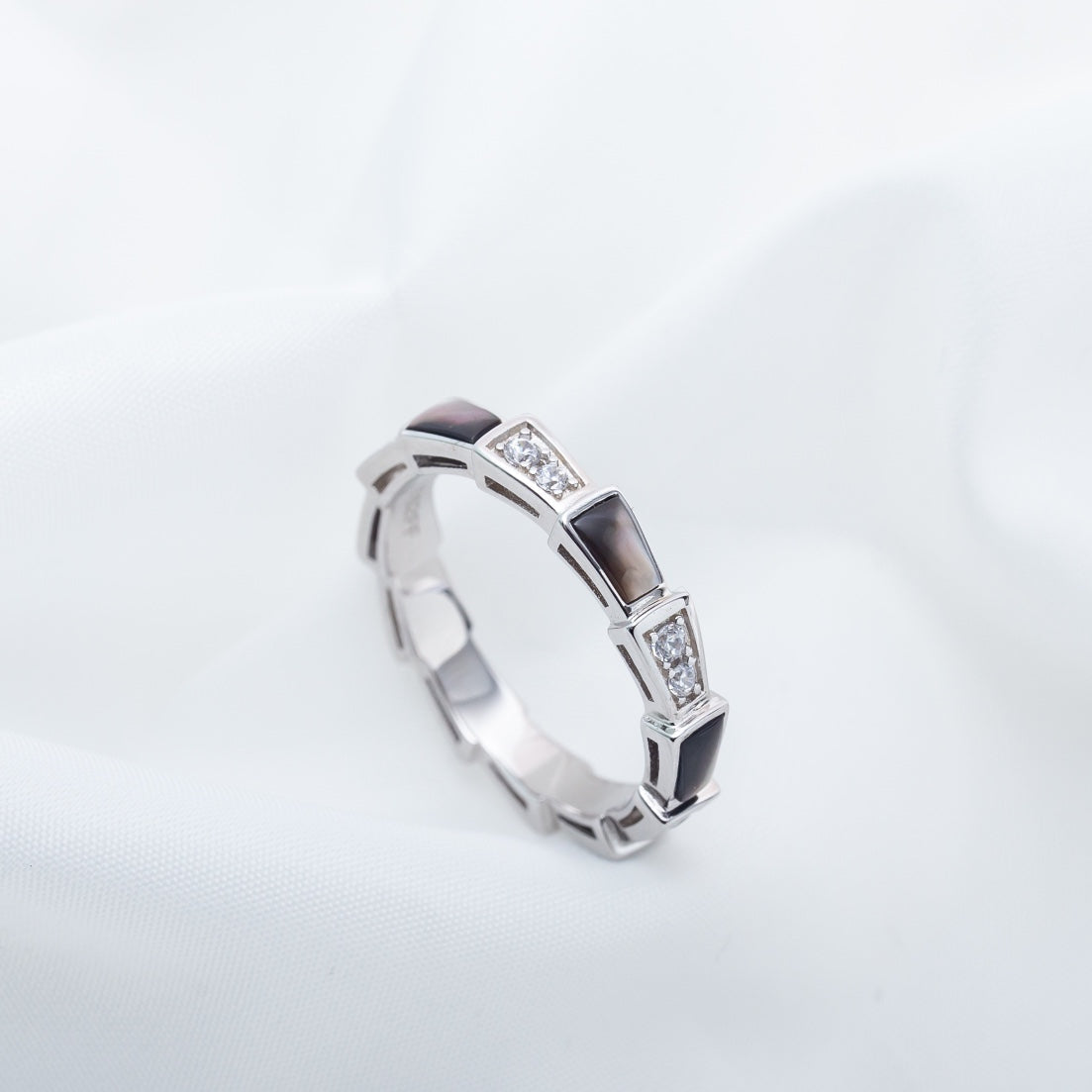 [BLAUE TRÄNEN]SERPENTI RING SILBER DIAMANT SCHWARZER MOP 3MM