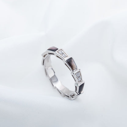 [BLAUE TRÄNEN]SERPENTI RING SILBER DIAMANT SCHWARZER MOP 3MM