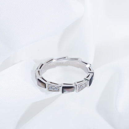 [BLAUE TRÄNEN]SERPENTI RING SILBER DIAMANT SCHWARZER MOP 3MM