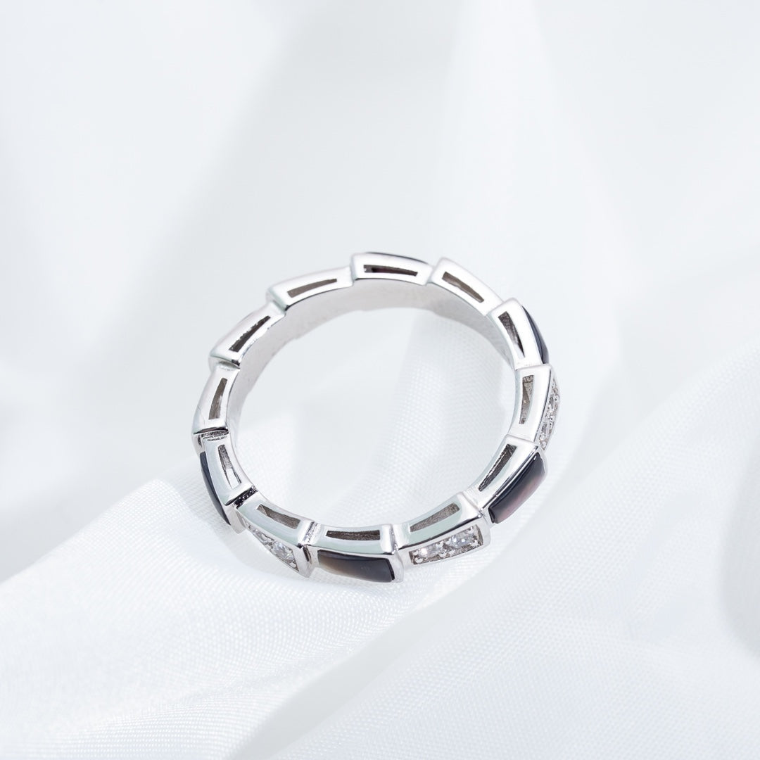 [BLAUE TRÄNEN]SERPENTI RING SILBER DIAMANT SCHWARZER MOP 3MM