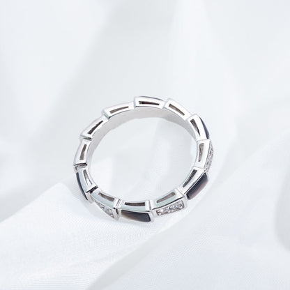 [BLAUE TRÄNEN]SERPENTI RING SILBER DIAMANT SCHWARZER MOP 3MM