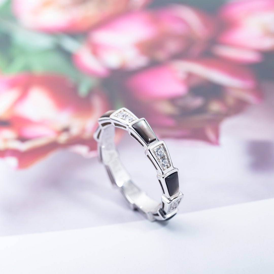 [BLAUE TRÄNEN]SERPENTI RING SILBER DIAMANT SCHWARZER MOP 3MM