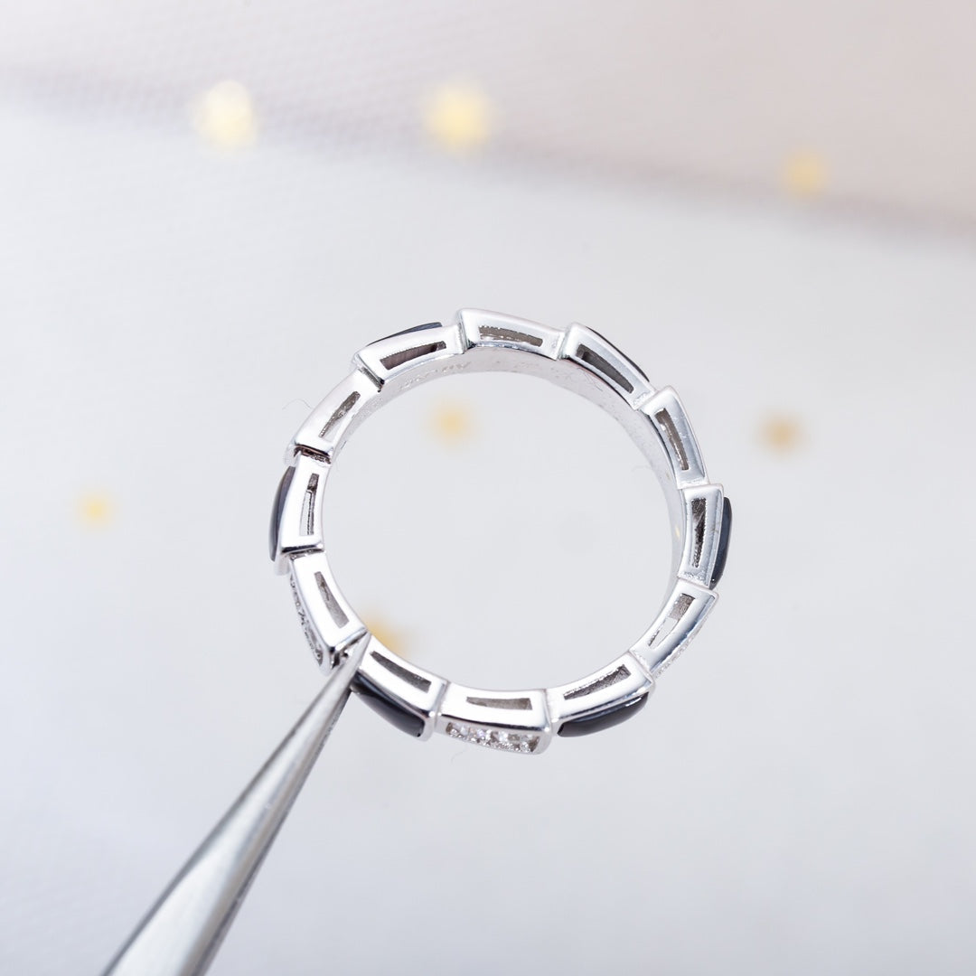 [BLAUE TRÄNEN]SERPENTI RING SILBER DIAMANT SCHWARZER MOP 3MM