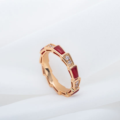 [BLAUE TRÄNEN]SERPENTI RING ROTGOLD KARNEOL DIAMANT 3MM