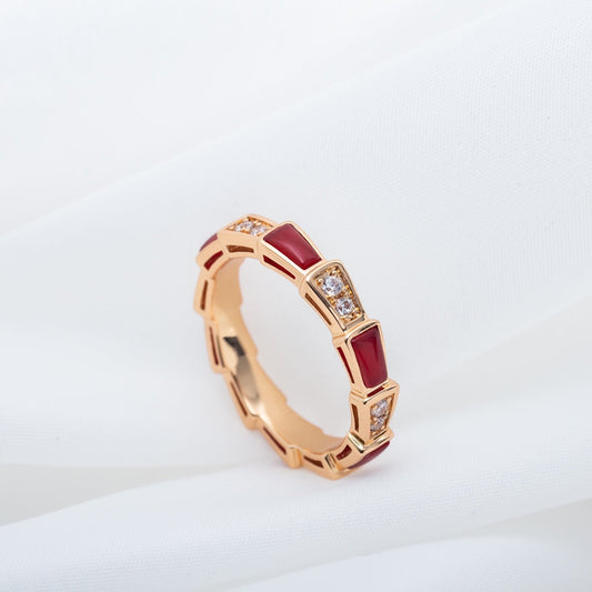 [BLAUE TRÄNEN]SERPENTI RING ROTGOLD KARNEOL DIAMANT 3MM