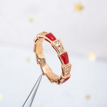 [BLAUE TRÄNEN]SERPENTI RING ROTGOLD KARNEOL DIAMANT 3MM