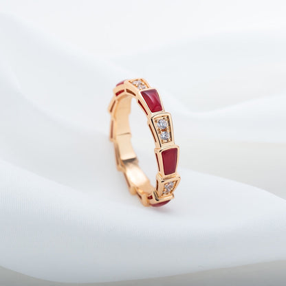 [BLAUE TRÄNEN]SERPENTI RING ROTGOLD KARNEOL DIAMANT 3MM
