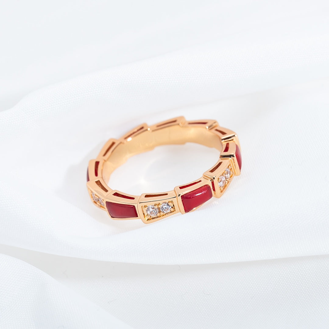 [BLAUE TRÄNEN]SERPENTI RING ROTGOLD KARNEOL DIAMANT 3MM