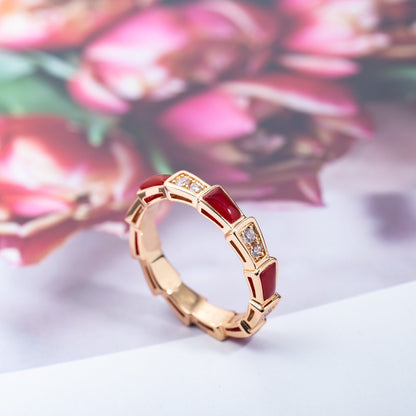 [BLAUE TRÄNEN]SERPENTI RING ROTGOLD KARNEOL DIAMANT 3MM