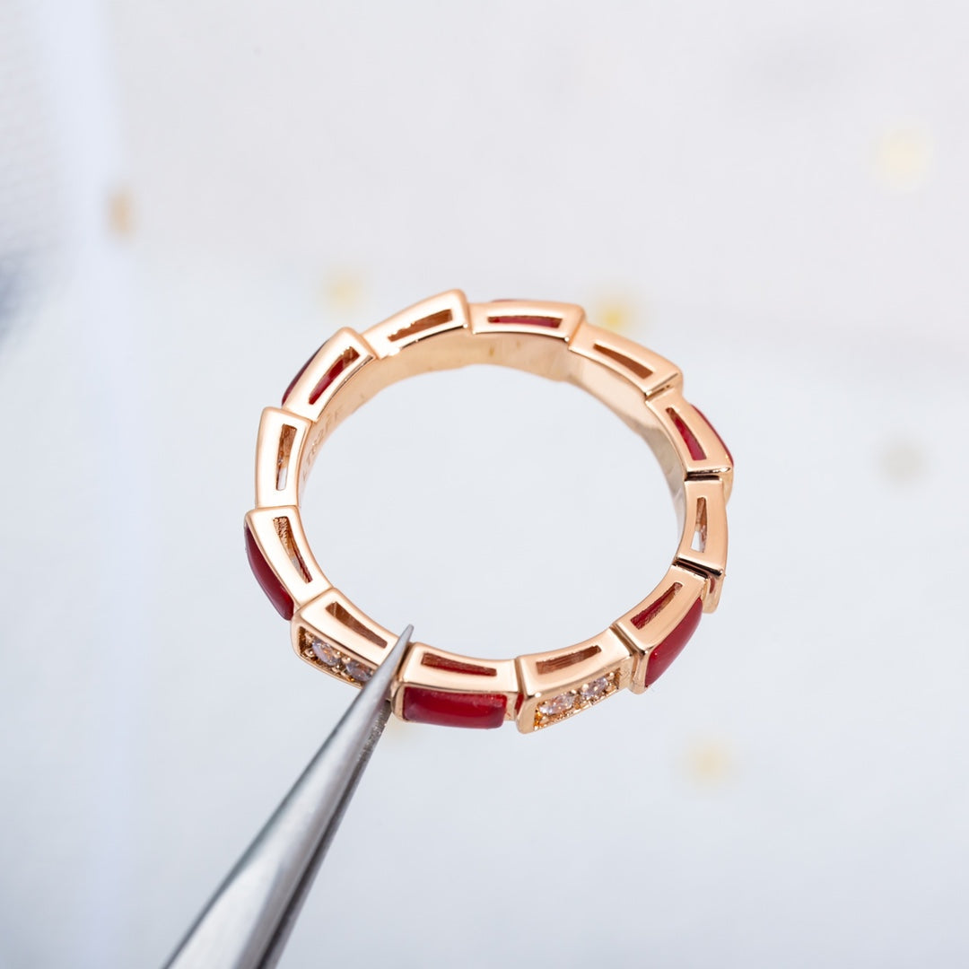 [BLAUE TRÄNEN]SERPENTI RING ROTGOLD KARNEOL DIAMANT 3MM