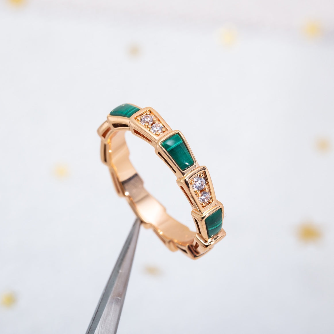 [BLAUE TRÄNEN]SERPENTI RING ROTGOLD MALACHIT DIAMANT 3MM