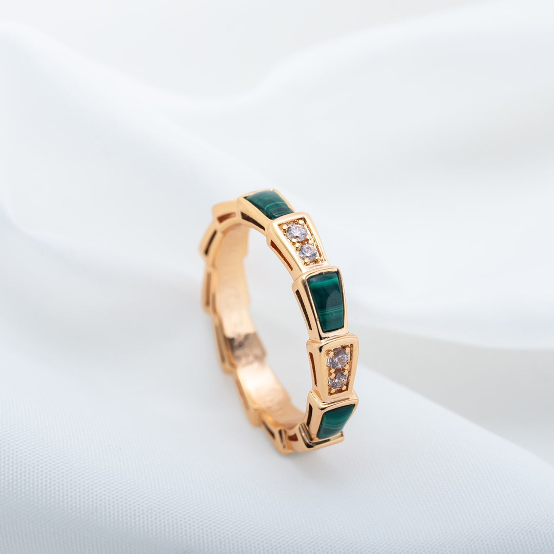 [BLAUE TRÄNEN]SERPENTI RING ROTGOLD MALACHIT DIAMANT 3MM