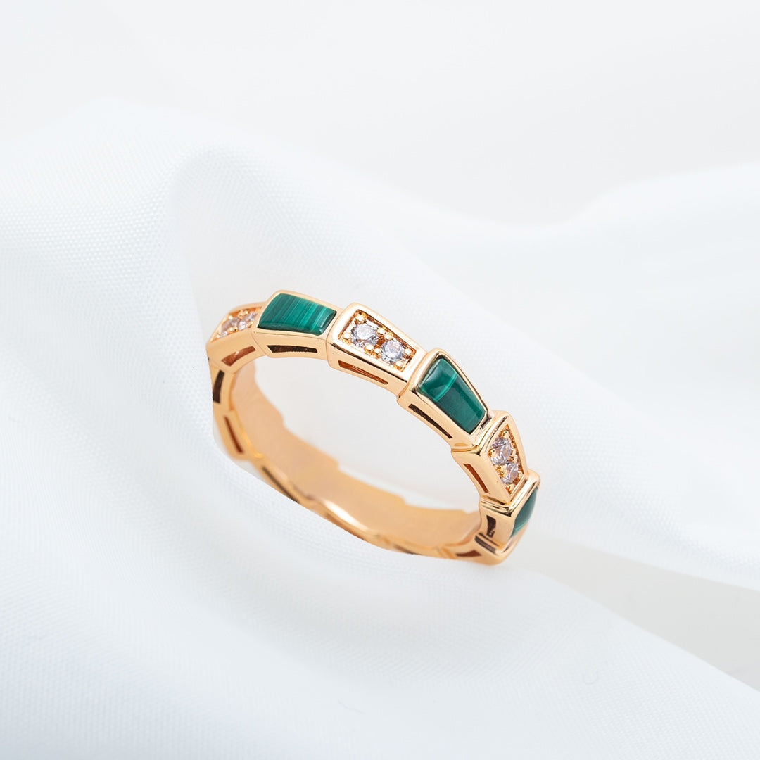 [BLAUE TRÄNEN]SERPENTI RING ROTGOLD MALACHIT DIAMANT 3MM