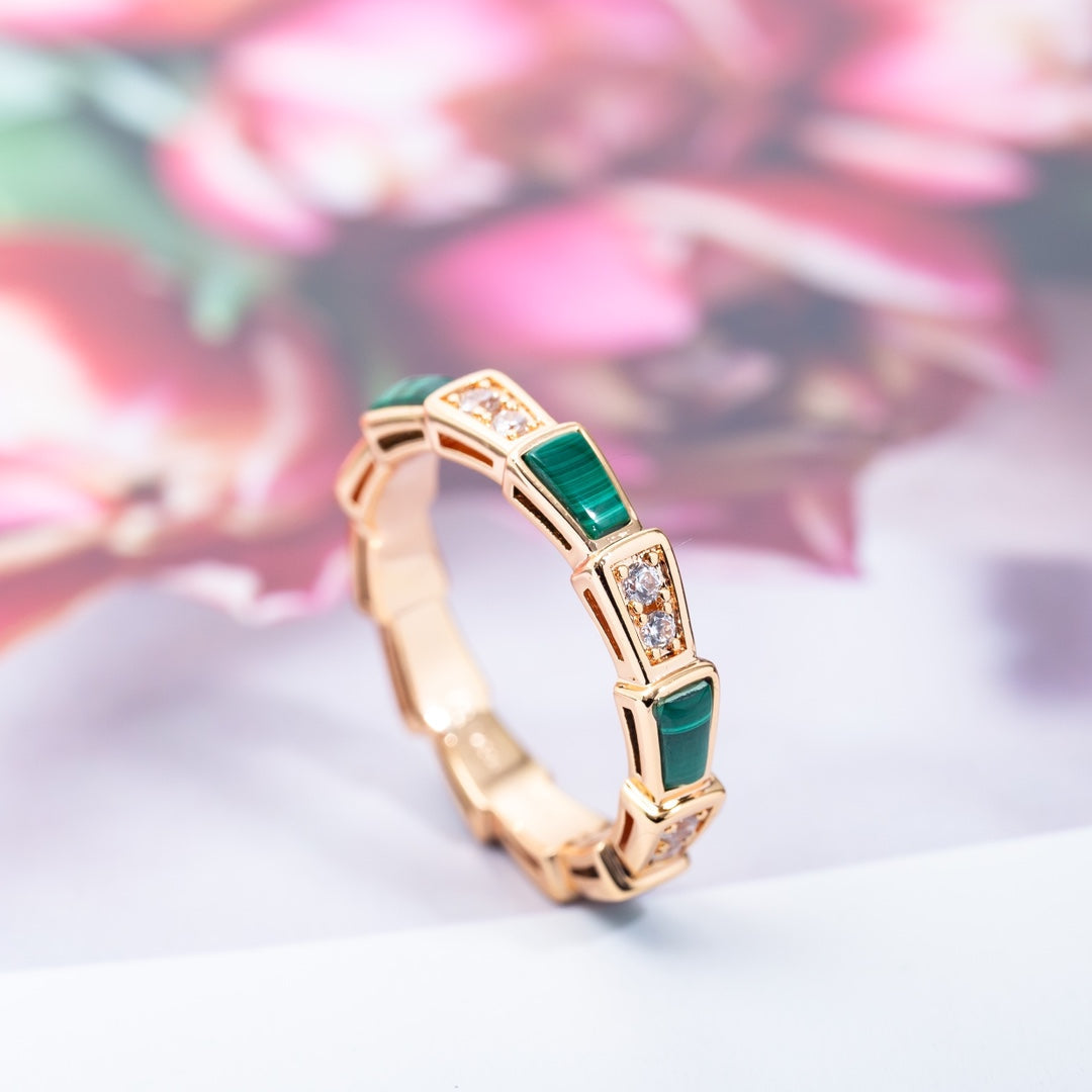 [BLAUE TRÄNEN]SERPENTI RING ROTGOLD MALACHIT DIAMANT 3MM