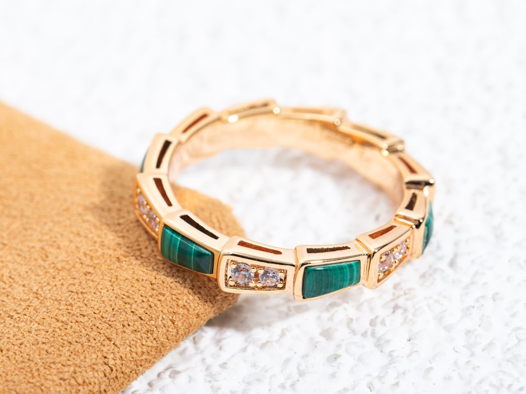 [BLAUE TRÄNEN]SERPENTI RING ROTGOLD MALACHIT DIAMANT 3MM