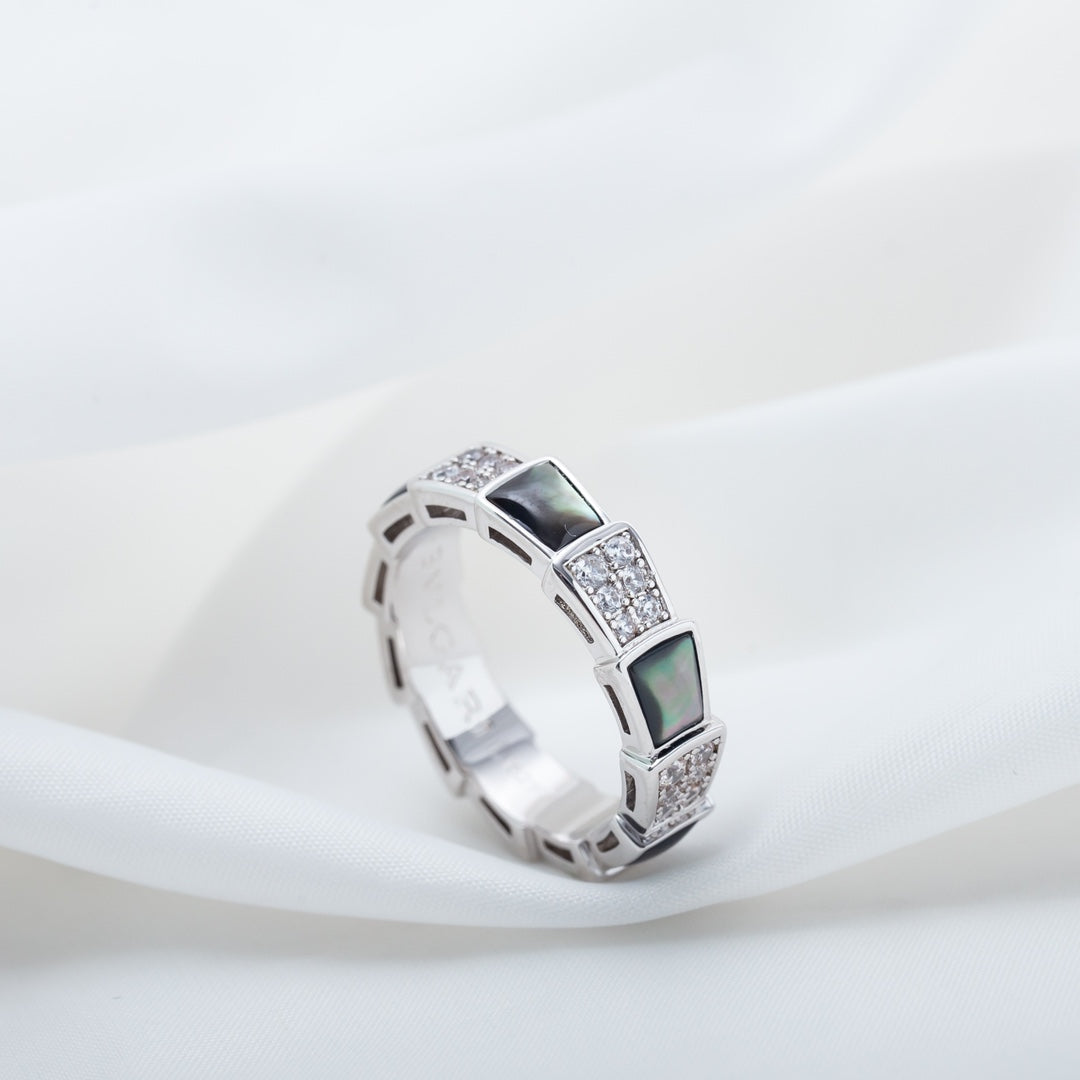 [BLAUE TRÄNEN]SERPENTI RING SILBER DIAMANT SCHWARZER MOP 4MM