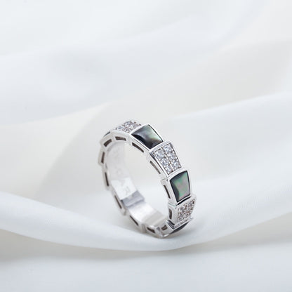 [BLAUE TRÄNEN]SERPENTI RING SILBER DIAMANT SCHWARZER MOP 4MM