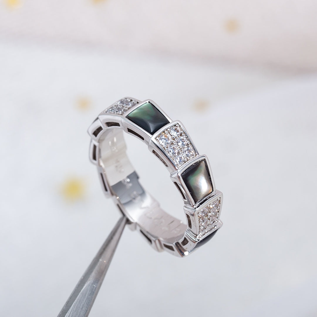 [BLAUE TRÄNEN]SERPENTI RING SILBER DIAMANT SCHWARZER MOP 4MM