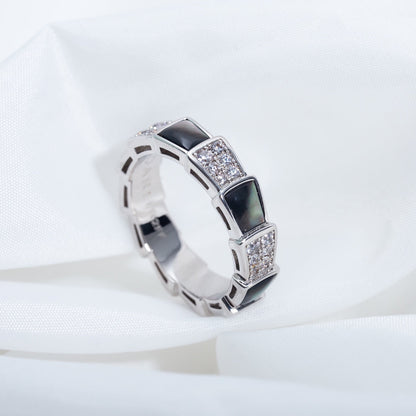 [BLAUE TRÄNEN]SERPENTI RING SILBER DIAMANT SCHWARZER MOP 4MM