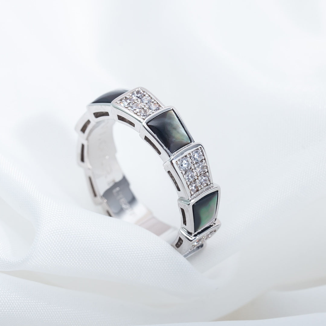 [BLAUE TRÄNEN]SERPENTI RING SILBER DIAMANT SCHWARZER MOP 4MM