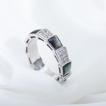 [BLAUE TRÄNEN]SERPENTI RING SILBER DIAMANT SCHWARZER MOP 4MM