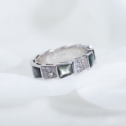 [BLAUE TRÄNEN]SERPENTI RING SILBER DIAMANT SCHWARZER MOP 4MM