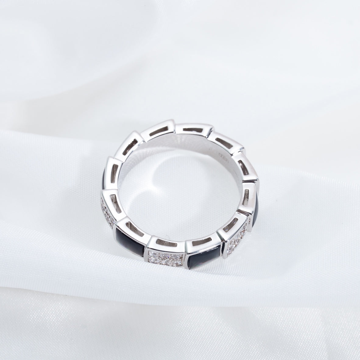 [BLAUE TRÄNEN]SERPENTI RING SILBER DIAMANT SCHWARZER MOP 4MM