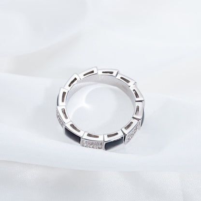 [BLAUE TRÄNEN]SERPENTI RING SILBER DIAMANT SCHWARZER MOP 4MM