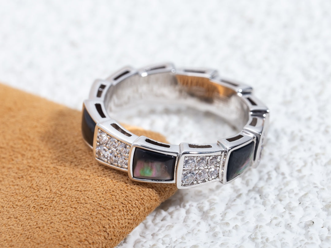 [BLAUE TRÄNEN]SERPENTI RING SILBER DIAMANT SCHWARZER MOP 4MM