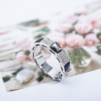 [BLAUE TRÄNEN]SERPENTI RING SILBER DIAMANT SCHWARZER MOP 4MM